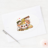 かわいいラーメンステッカー 楕円形シール (封筒)