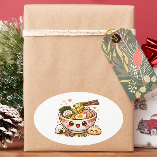 かわいいラーメンステッカー 楕円形シール (クリスマス)