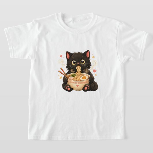 かわいいラーメンネコキッズTシャツ Tシャツ (レイダウン)