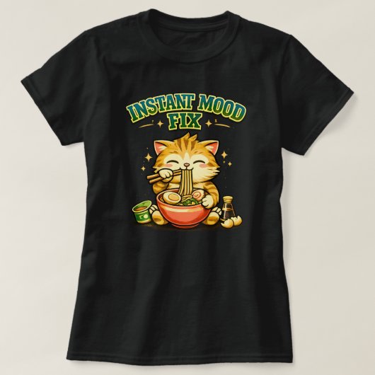 かわいいラーメンネコ インスタントな気分転換 面白いフードラバー Tシャツ (デザイン正面)