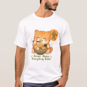 かわいいラーメンネコ - ラーメンを食べるかわいい猫 日本 Tシャツ (正面)