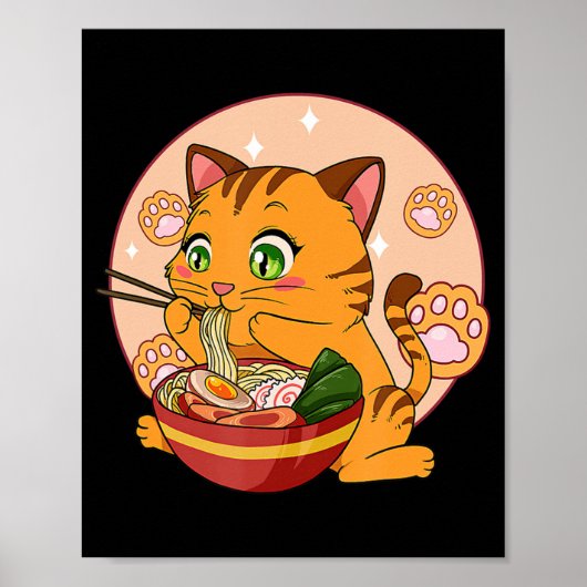 かわいいラーメン日本のねこ麺アニメギフトG ポスター (正面)