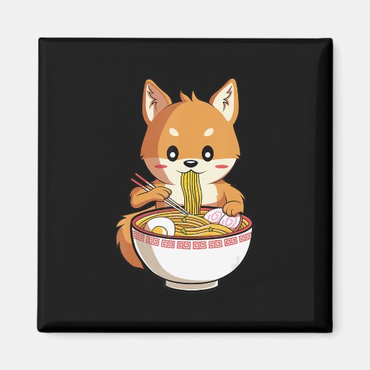 かわいいラーメン柴犬 |麺愛好家のプレゼント マグネット (正面)