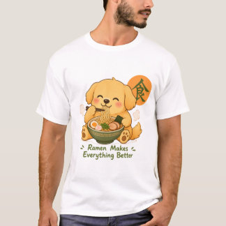 かわいいラーメン犬 - ラーメンを食べるかわいい犬の日本デザイン Tシャツ
