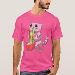 かわいいラーメン猫かわいいメカロボット猫食べのRa Tシャツ