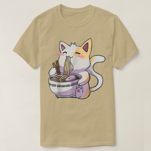 かわいいラーメン猫アニメ日本の食 Tシャツ (デザイン正面)