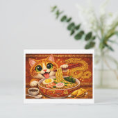 かわいいラーメン猫アート ポストカード (スタンド正面)