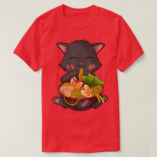 かわいいラーメン猫日本のねこ麺アおもしろいニメ Tシャツ (デザイン正面)