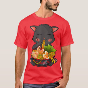 かわいいラーメン猫日本のねこ麺アおもしろいニメ Tシャツ
