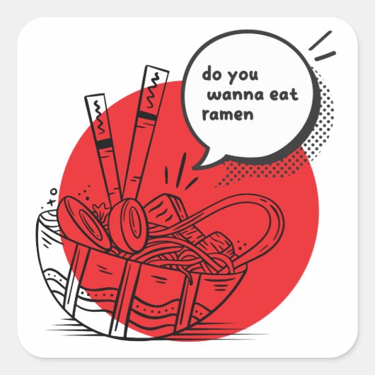 かわいいラーメン - おもしろい日本食 スクエアシール (正面)