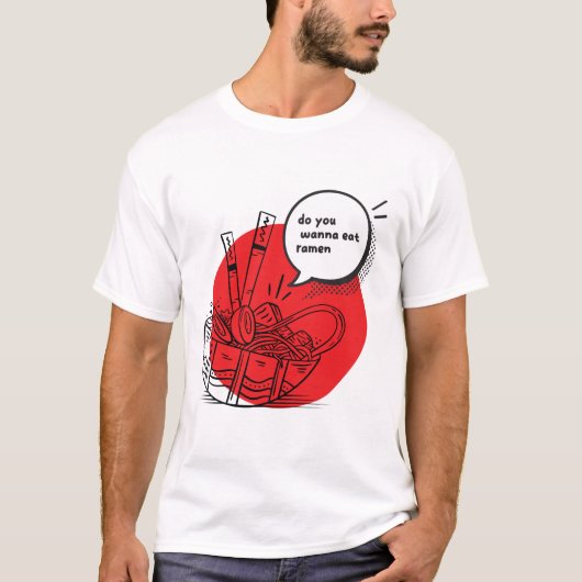 かわいいラーメン - おもしろい日本食 Tシャツ (正面)