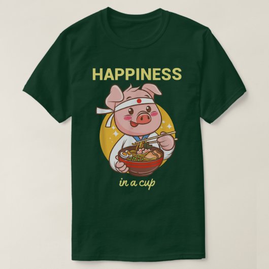 かわいいラーメン 日本のアニメ おもむきのある麺類 かわいい子豚のラーメン Tシャツ (デザイン正面)