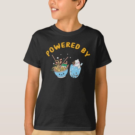 かわいいラーメン&猫デザイン |パワードラーメンと猫 Tシャツ (正面)