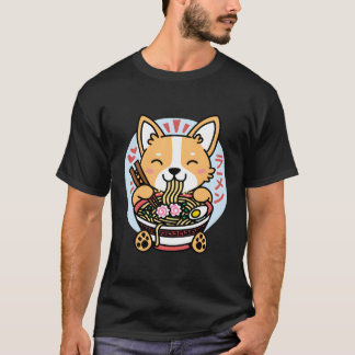 かわいいラーメンANIME DOG CORGI 日本の Neule Japa Tシャツ