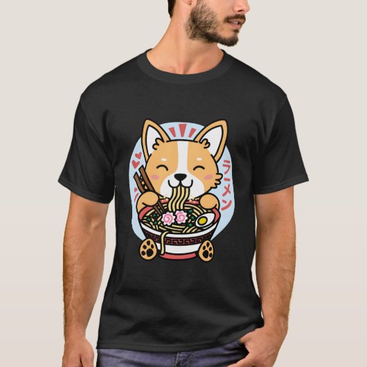 かわいいラーメンANIME DOG CORGI 日本の Neule Japa Tシャツ (正面)