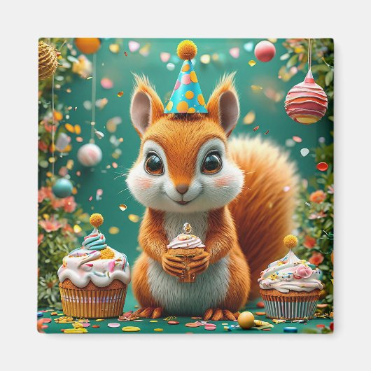 かわいいリスお誕生日おめでとう マグネット (正面)