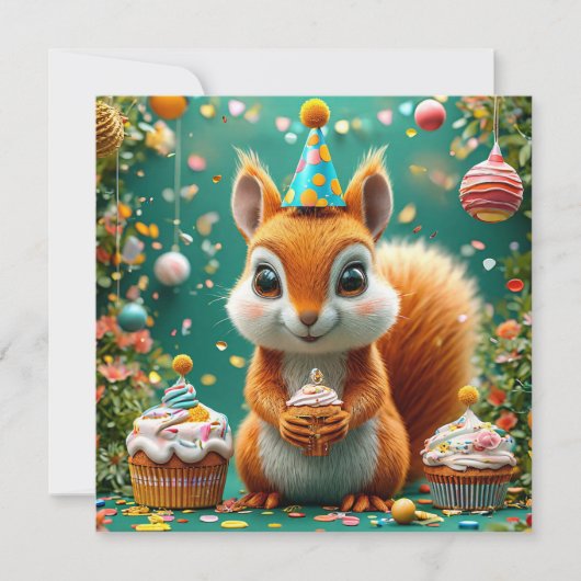 かわいいリスお誕生日おめでとう 招待状 (正面)