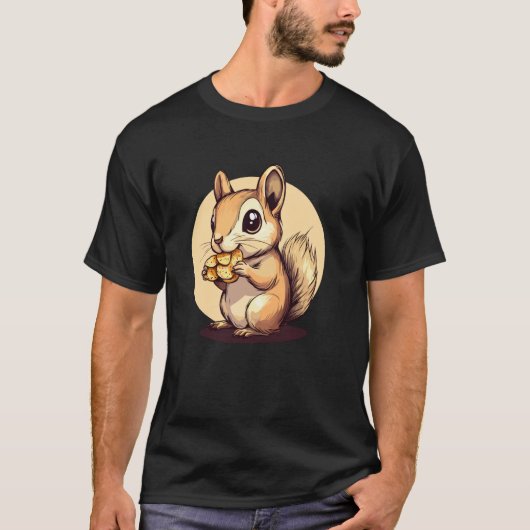 かわいいリスがドングリを持つチャーム Tシャツ (正面)