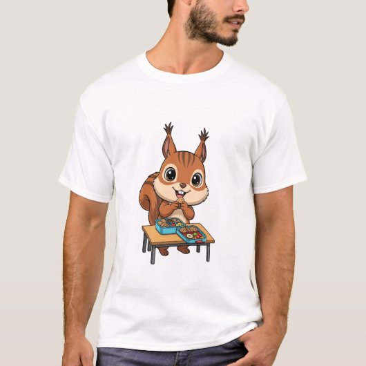 かわいいリスが弁当箱でランチを楽しむ Tシャツ (正面)