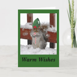 かわいいリスが折り畳まれたグリーンのホリデーカード シーズンカード