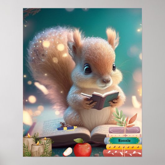 かわいいリスが本を読む オーダーメイドの保育園アート ポスター (正面)