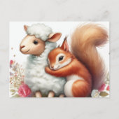 かわいいリスが羊を抱く ポストカード (正面)
