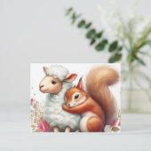 かわいいリスが羊を抱く ポストカード (スタンド正面)