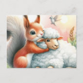かわいいリスが羊を抱く ポストカード (正面)