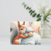 かわいいリスが羊を抱く ポストカード (スタンド正面)