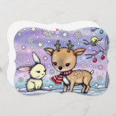 かわいいリスとウサギのイラストアート 招待状 (正面/裏面)