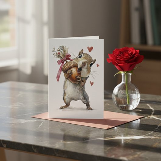 かわいいリスとドングリとハートのバレンタインカード シーズンカード