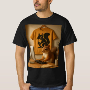 かわいいリスとノートパソコンのグラフィックTシャツ Tシャツ