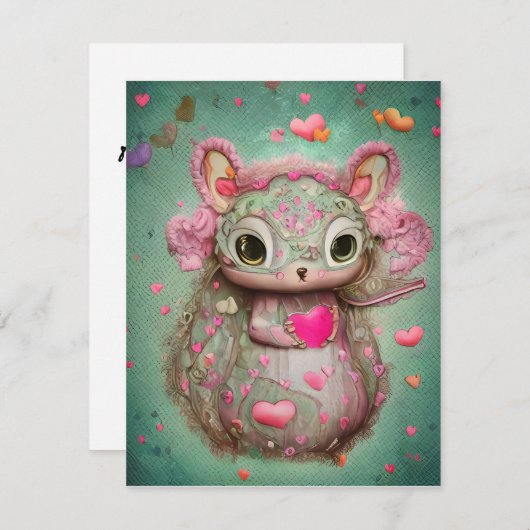 かわいいリスとハート シーズンカード (正面/裏面)