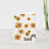 かわいいリスとヒマワリの水色空白の サンキューカード (正面)