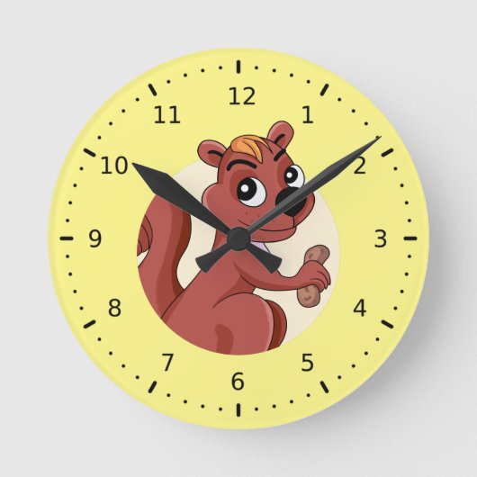 かわいいリスとピーナッツのキャラクター ラウンド壁時計 (正面)