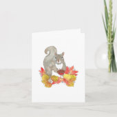 かわいいリスとペカンパイの水色空白の サンキューカード (正面)