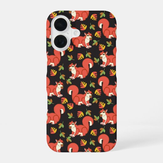 かわいいリスと秋の葉柄 iPhone 16ケース (裏面)
