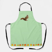 かわいいリスと紅葉をライトグリーン エプロン (正面)