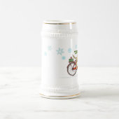 かわいいリスと自転車に乗る犬 ホリデー ビールジョッキ (中央)