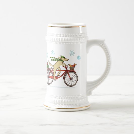 かわいいリスと自転車に乗る犬 ホリデー ビールジョッキ (右)