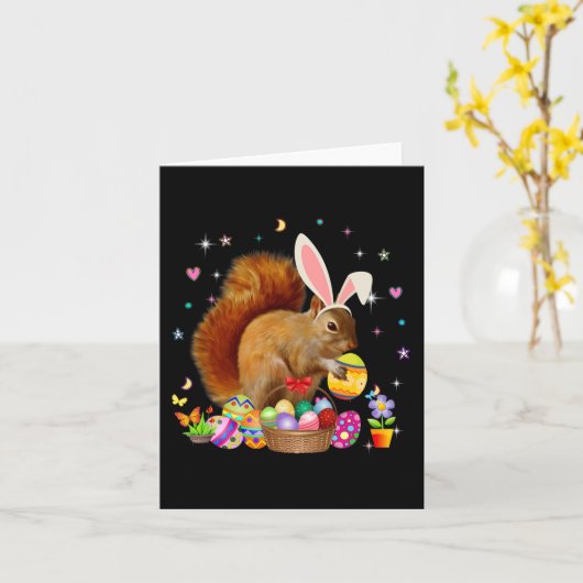 かわいいリスのイースターデイバニー卵イースターデイコス カード (黄色い花)
