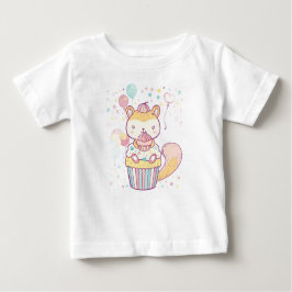 かわいいリスのカップケーキパーティーベビーTシャツ ベビーTシャツ