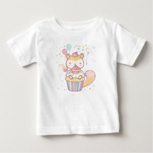 かわいいリスのカップケーキパーティーベビーTシャツ ベビーTシャツ