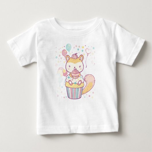 かわいいリスのカップケーキパーティーベビーTシャツ ベビーTシャツ (正面)