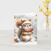 かわいいリスのクリスマスカード – かわいい休日 カード (黄色い花)