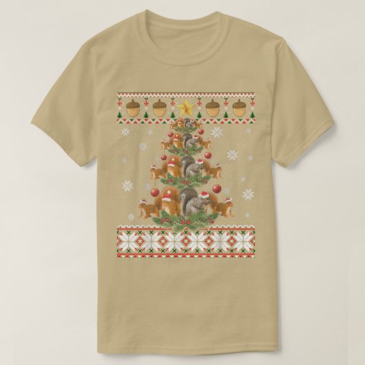 かわいいリスのクリスマスツリーのギフトデコア醜いクリスマス Tシャツ (デザイン正面)