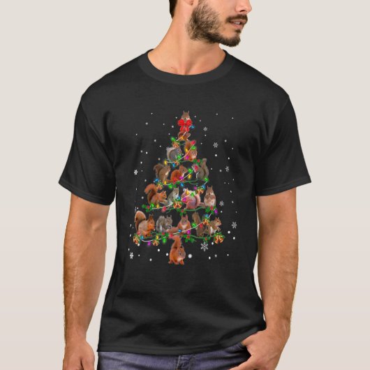 かわいいリスのクリスマスツリーギフトデコールクリスマスツリー Tシャツ (正面)