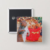 かわいいリスのクリスマスナッツの休日 缶バッジ (正面&裏面)