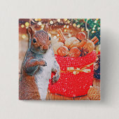 かわいいリスのクリスマスナッツの休日 缶バッジ (正面)