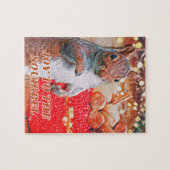 かわいいリスのクリスマスナッツの家族 ジグソーパズル (横)